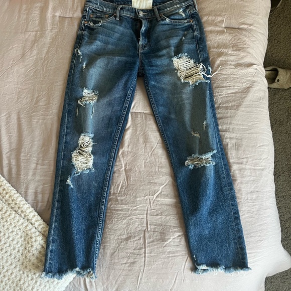 MOTHER The Sinner Ripped Distressed Ankle Cropped Denim Jeans 25 - Picture 4 of 6